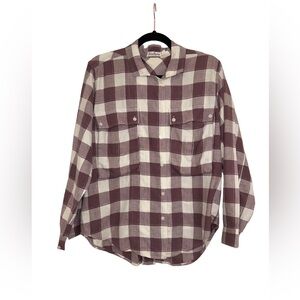 Ann Taylor Vintage Purple and White Checkered Flannel Size Medium